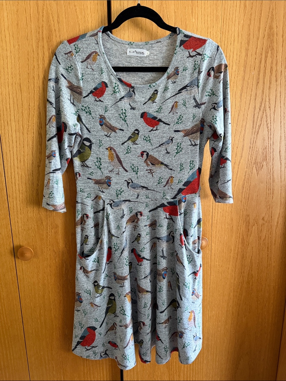 L.A Soul- Grey Bird Print Fit & Flare Dress